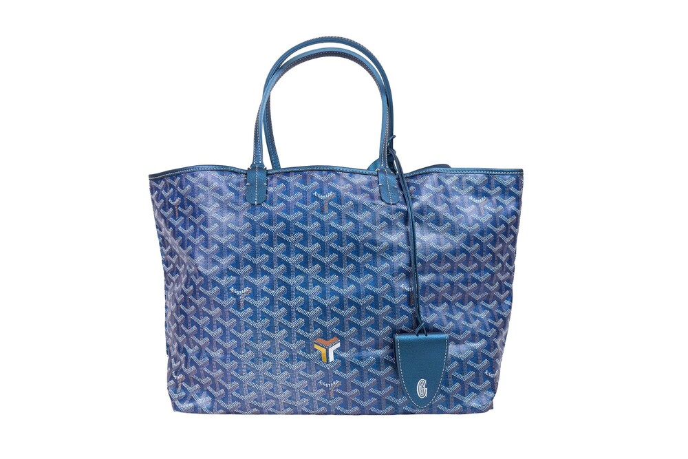 Goyard Blue Saint Louis PM Tote Metallic Goyardine Coated Canvas Silver Hardware